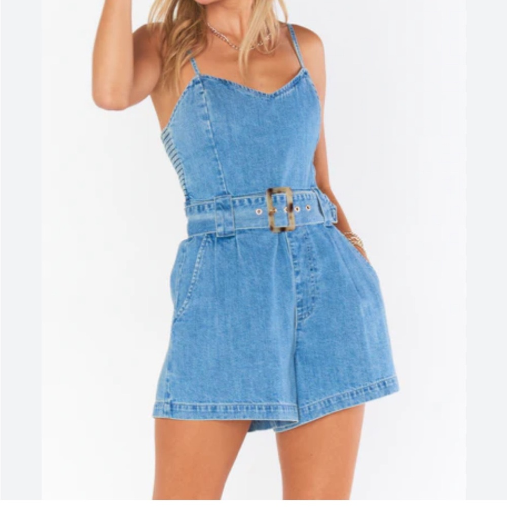Show Me Your MuMu Sloane Blue Denim Romper